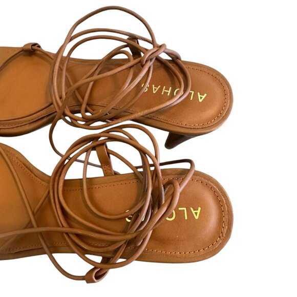 Alohas Bellini Leather Sandals Tan Lace-Up Square Toe Strappy Size 38 7.5 Womens - Picture 4 of 14